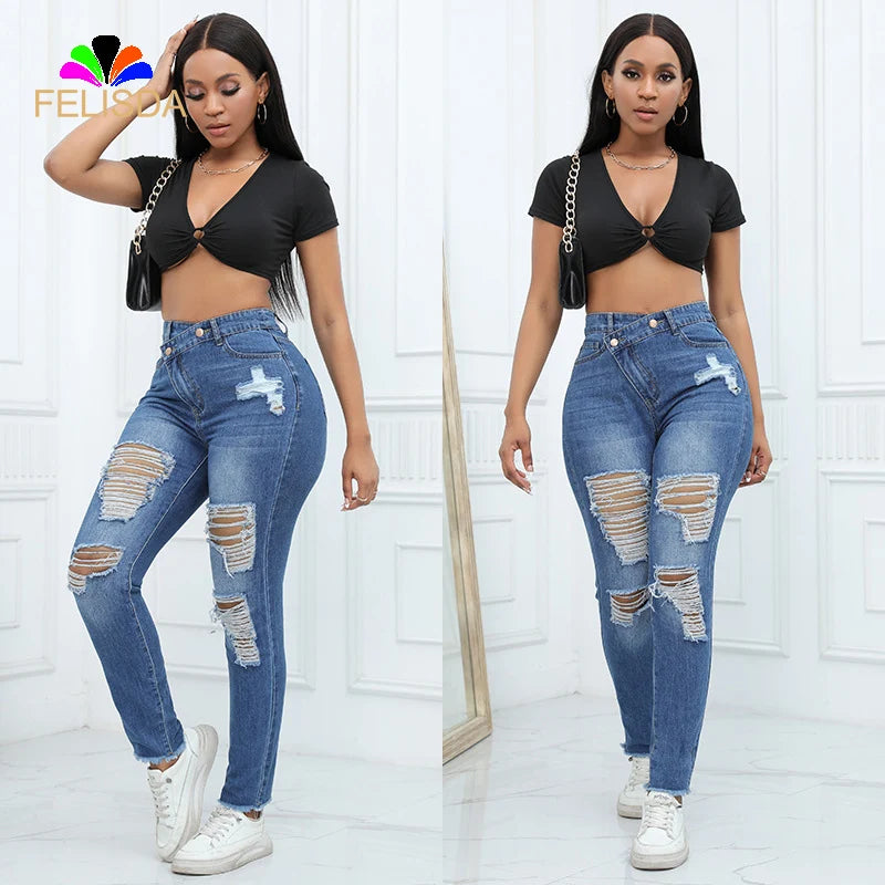 Ripped High Waist Skinny Jeans – Stylischer Denim-Look für jede Jahreszeit